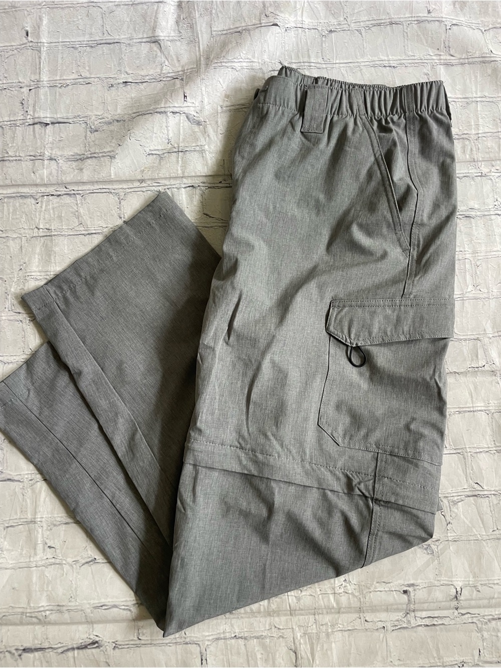 Reel Legends Men's Gray Cargo Zip Pants with Elastic Waistband
